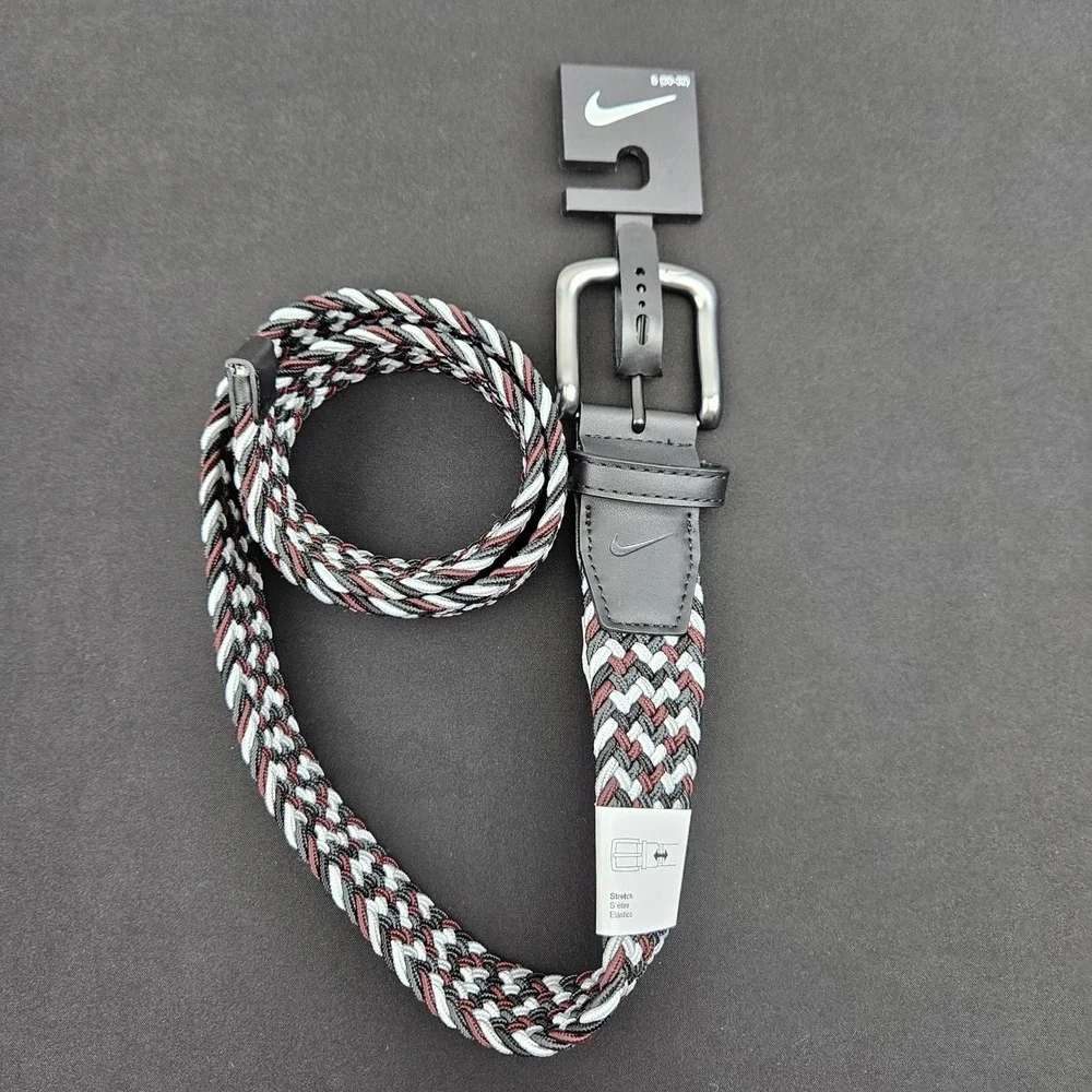 Nike Mens Stretch Woven Braided Golf Belt Black Grey Burgundy Small 30-32 New